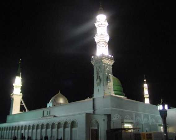 Baqi Gate is visible (First Lightened Gate Below Domb from Left) Prophet's Mosque. P.B.U.H.
